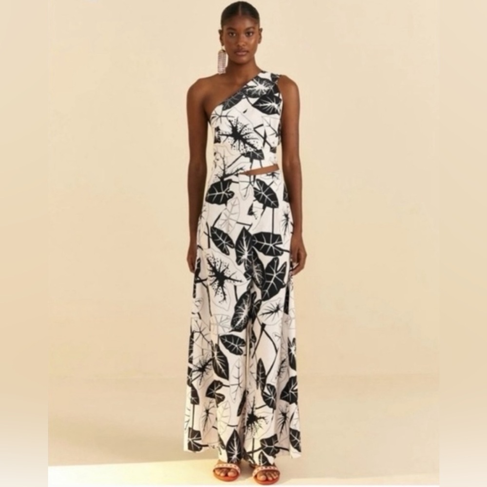 FARM RIO Off-White Jumpsuit Graphic Leaves